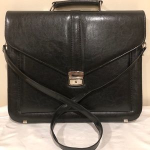 Black Leather Briefcase with Detachable Strap